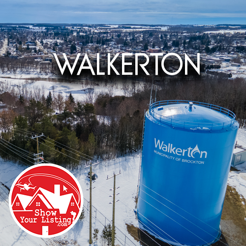 Drone photo showcasing affordable real estate in Walkerton, Ontario, highlighting nature and community, perfect for outdoor activities with captivating interior photography and professional listing photos.